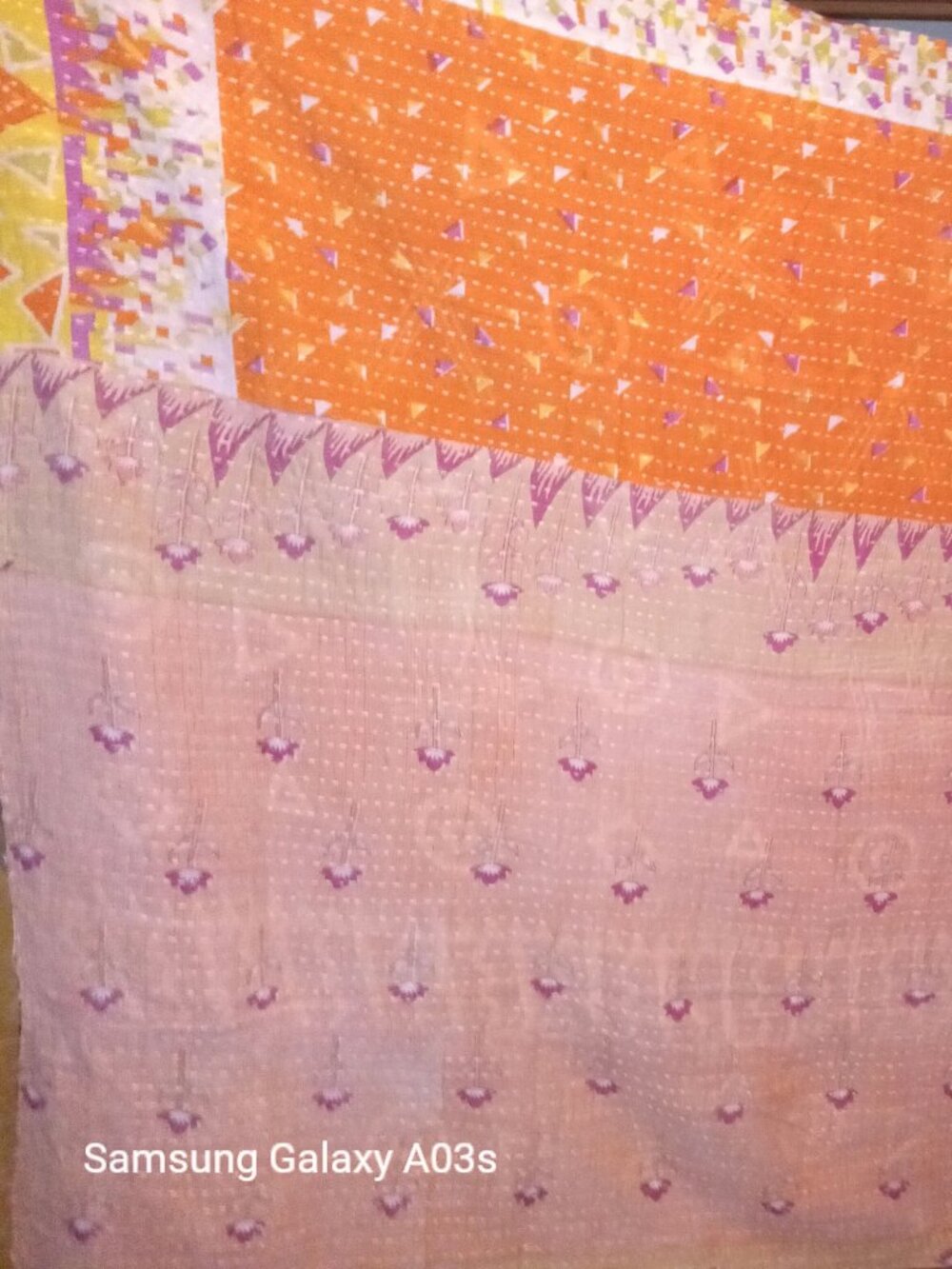Kantha Quilt Tangerine 2 Layer Thin Cotton Reversible Spring Summer K171.